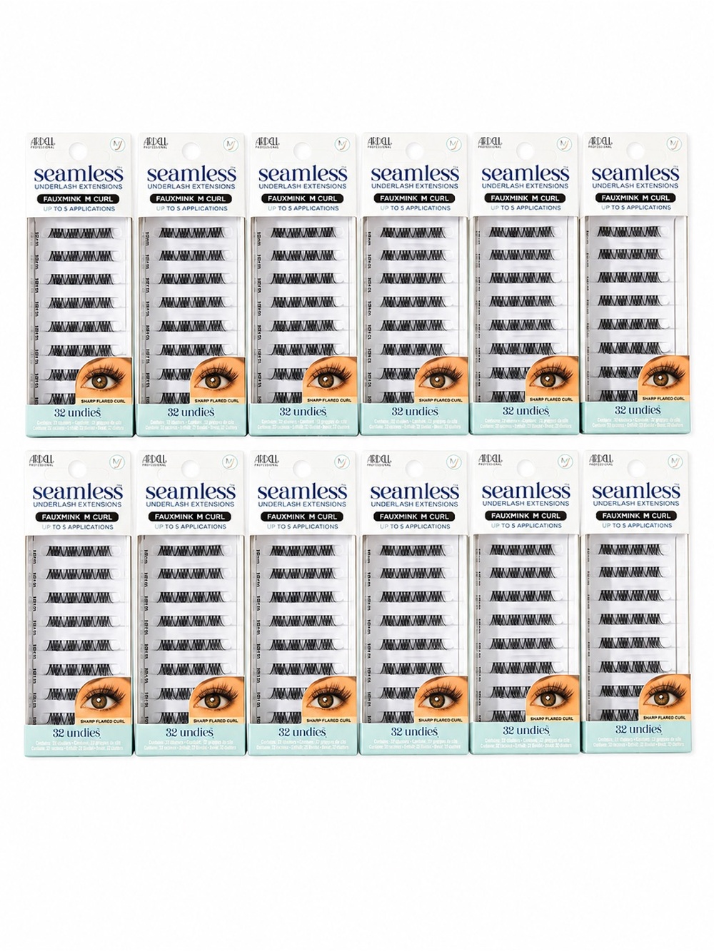 Seamless Underlash Extensions Faux Mink Cluster M Lashes - Black (12 Packs)